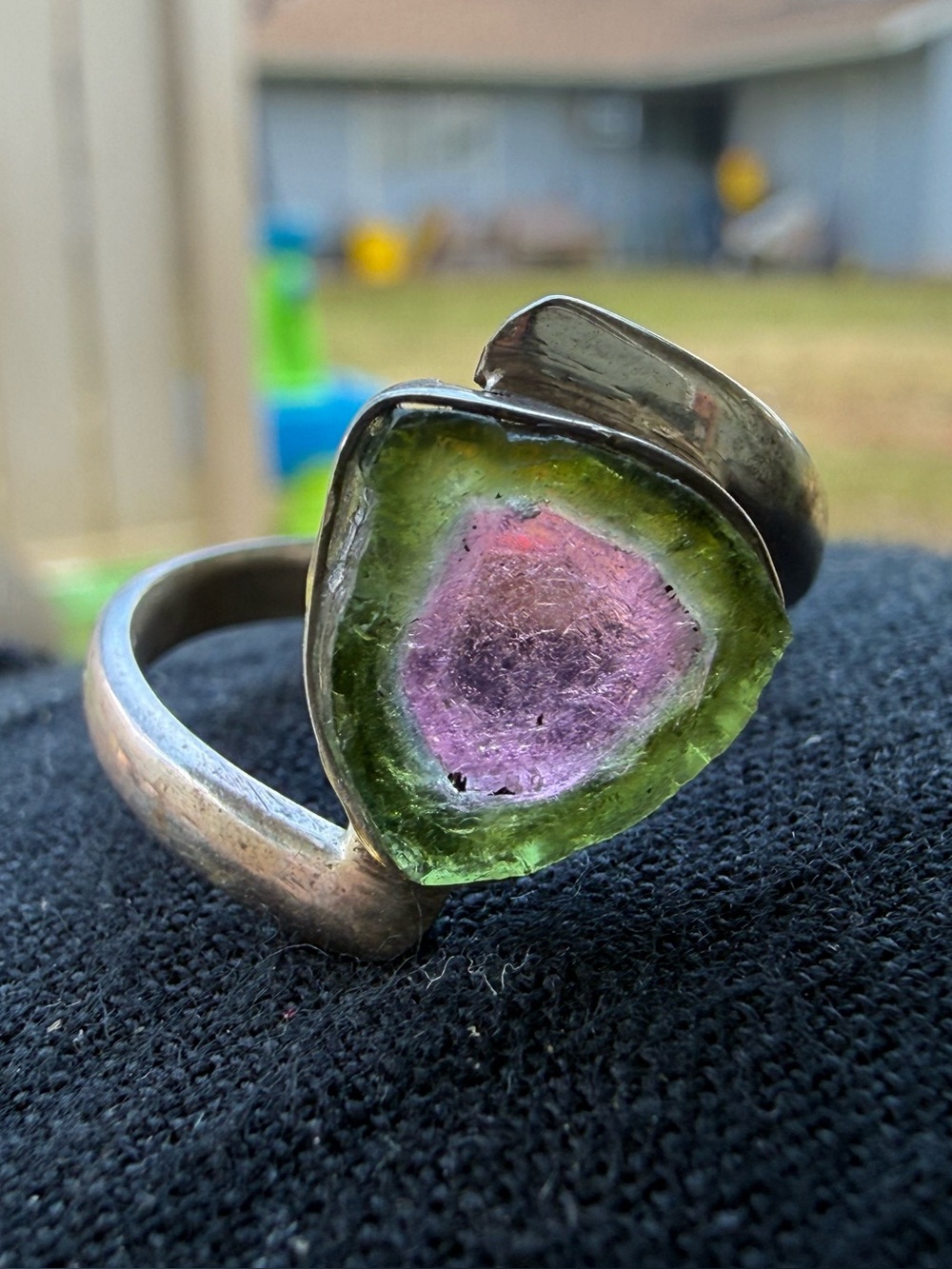 Handmade solid sterling genuine watermelon tourmaline ring
